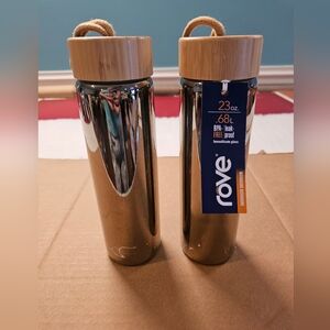ROVE Metallic Silver Water Bottle with Bamboo Cap (Set Of 2)